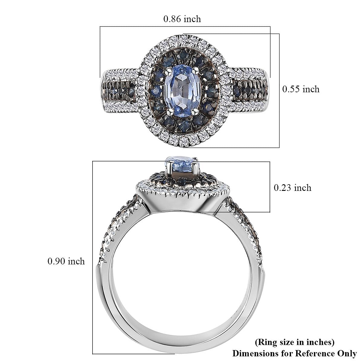 Ceylon Blue Sapphire and Moissanite Double Halo Ring in Platinum Over Sterling Silver (Size 10.0) 1.50 ctw image number 5