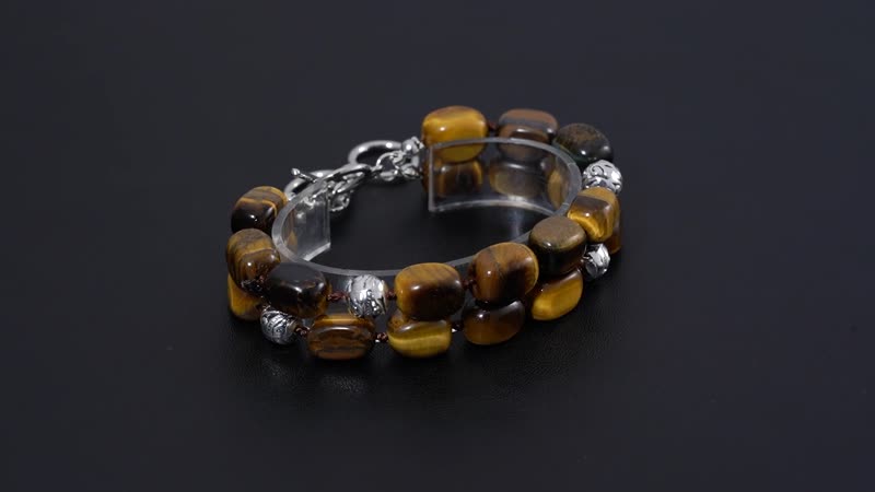 Yellow Tiger's Eye 2 Row Beaded Bracelet in Silvertone (7.0-9.0In) 165.00 ctw