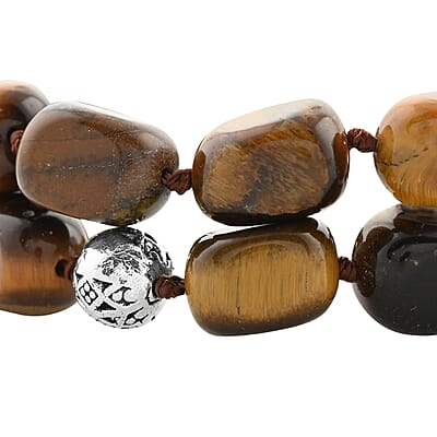 Yellow Tiger's Eye 2 Row Beaded Bracelet in Silvertone (7.0-9.0In) 165.00 ctw