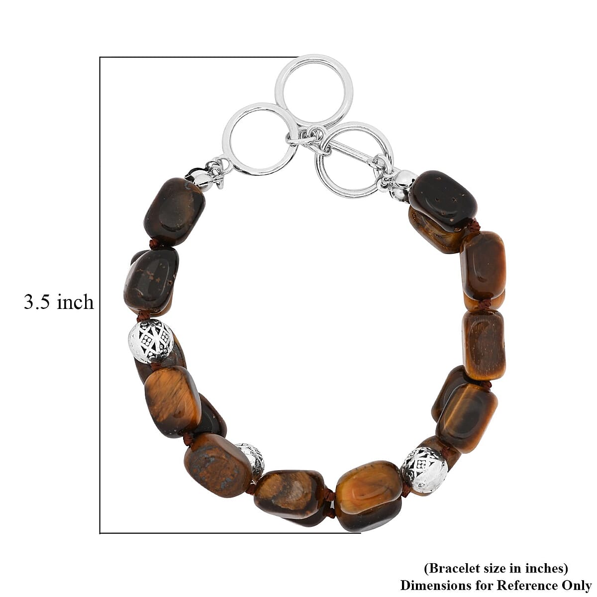 Yellow Tiger's Eye 2 Row Beaded Bracelet in Silvertone (7.0-9.0In) 165.00 ctw image number 5