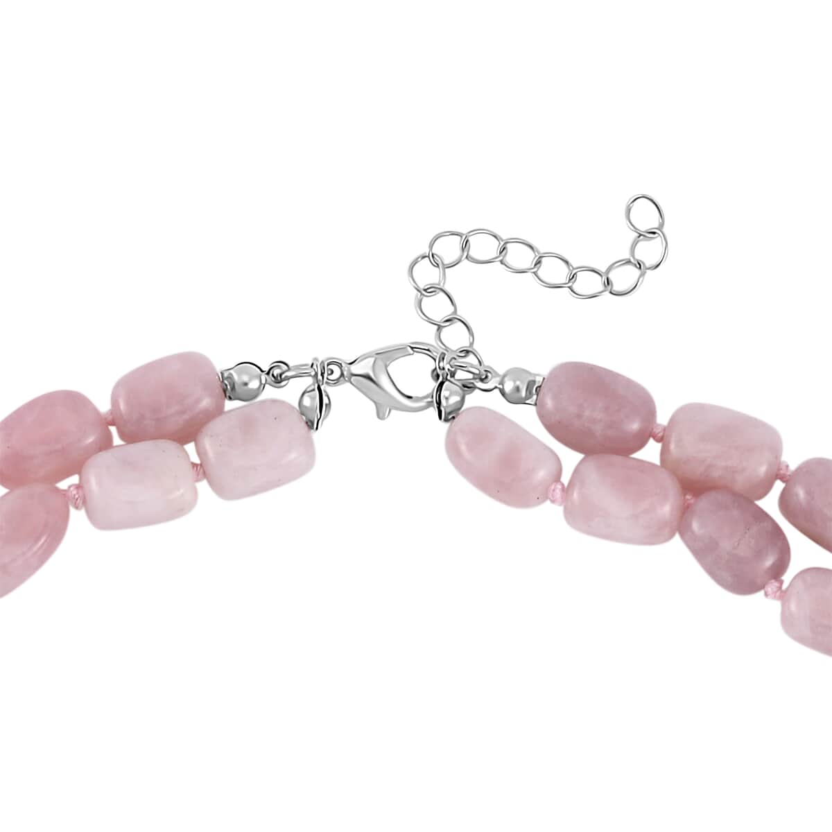 Galilea Rose Quartz Two Row Beaded Necklace 20 Inches with Matching Pendant in Silvertone 680.00 ctw image number 5