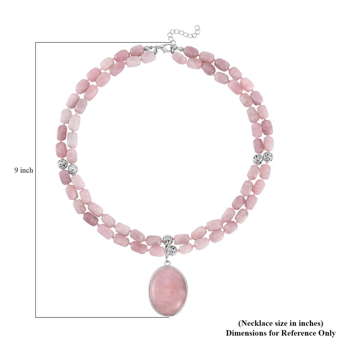 Galilea Rose Quartz Two Row Beaded Necklace 20 Inches with Matching Pendant in Silvertone 680.00 ctw image number 6