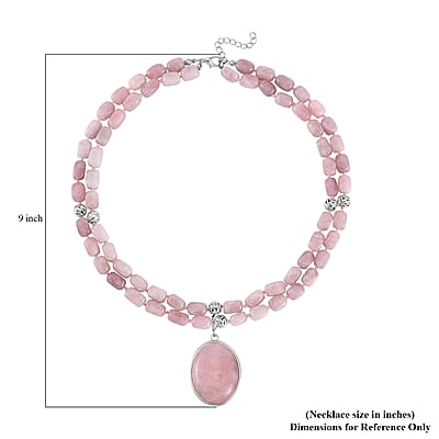Galilea Rose Quartz Two Row Beaded Necklace 20 Inches with Matching Pendant in Silvertone 680.00 ctw