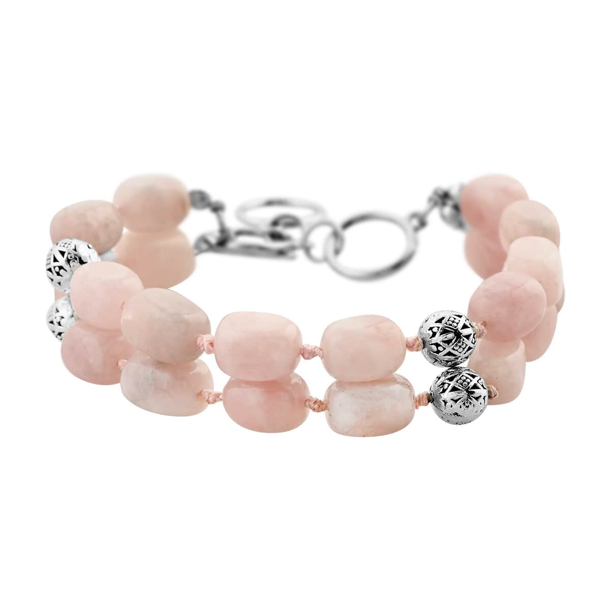 Galilea Rose Quartz 2 Row Beaded Bracelet in Silvertone (7.0-9.0In) 188.00 ctw image number 0