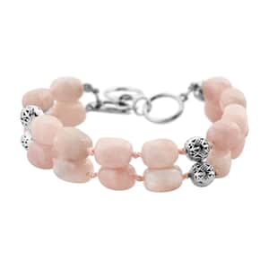 Galilea Rose Quartz 2 Row Beaded Bracelet in Silvertone (7.0-9.0In) 188.00 ctw