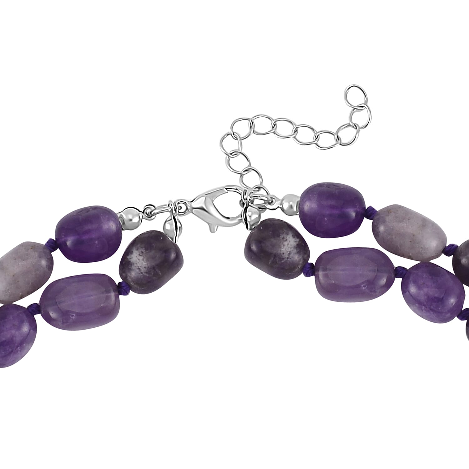 Bi-color Amethyst Two Row Beaded Necklace 20 Inches with Matching Pendant in Silvertone 745.00 ctw