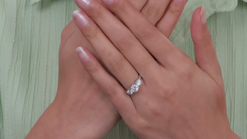 Moissanite 3 Stone Ring in Platinum Over Sterling Silver (Size 10) 1.75 ctw