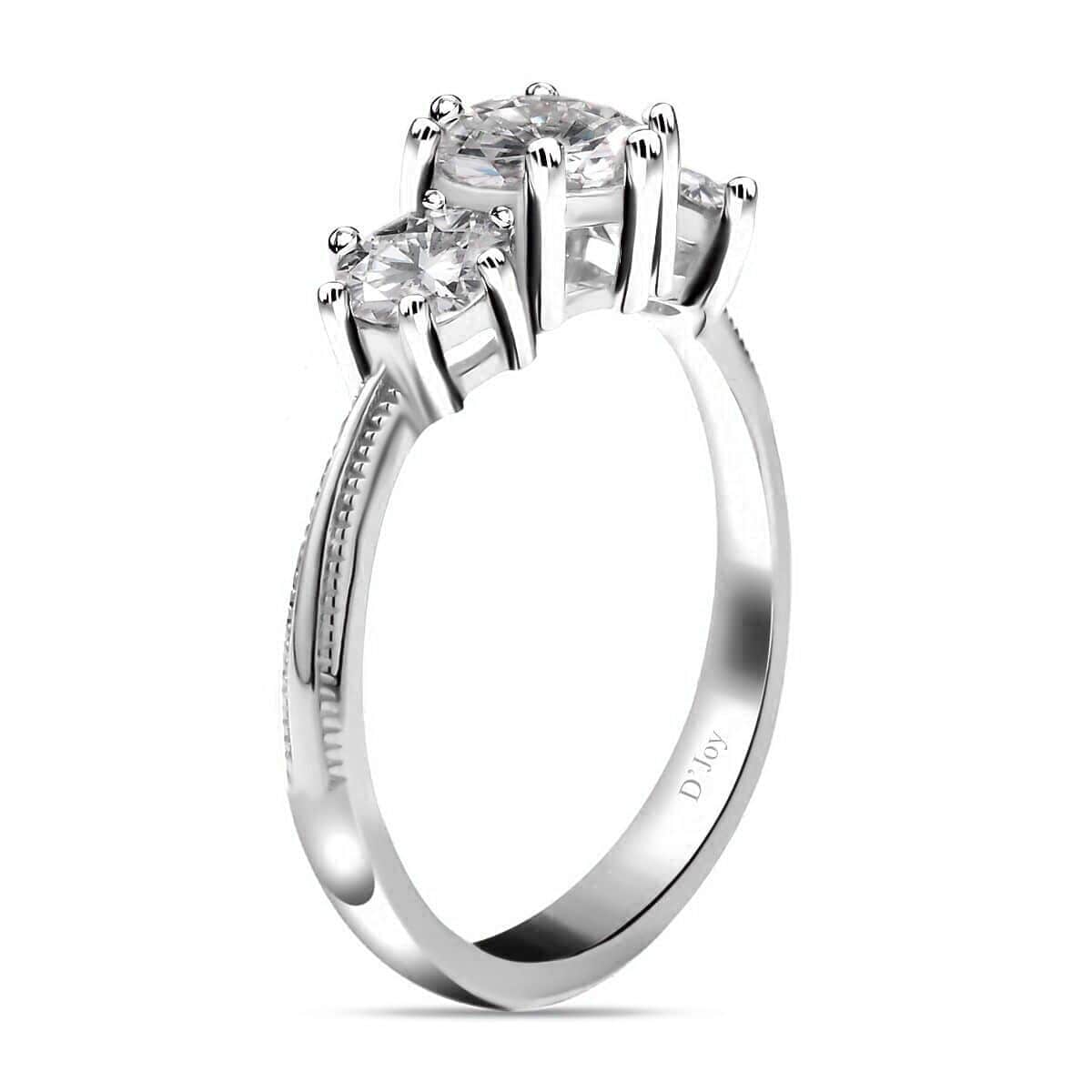 Moissanite 3 Stone Ring in Platinum Over Sterling Silver (Size 10) 1.75 ctw image number 3