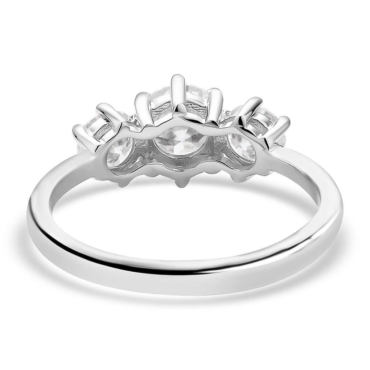 D'Joy Moissanite (Rnd 6.5mm) 3 Stone Ring in Platinum Over Sterling Silver (Size 5.0) 1.75 ctw image number 4