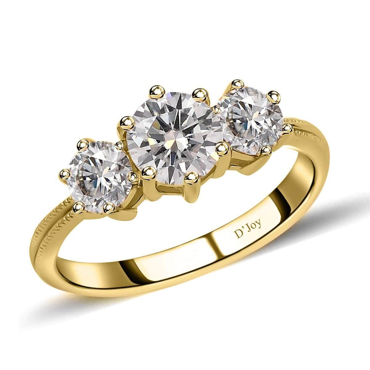 D'Joy Moissanite 3 Stone Ring in Vermeil Yellow Gold Over Sterling Silver (Size 5.0) 1.75 ctw image number 0