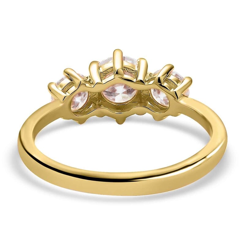 D'Joy Moissanite 1.75 ctw 3 Stone Ring in Vermeil Yellow Gold Over Sterling Silver (Size 5.0) 