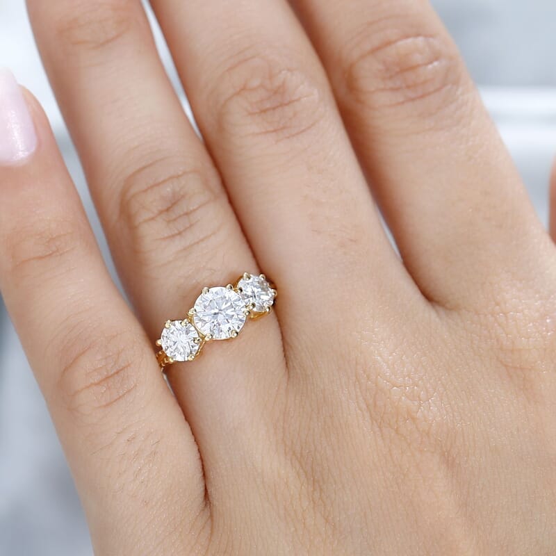 D'Joy Moissanite 1.75 ctw 3 Stone Ring in Vermeil Yellow Gold Over Sterling Silver (Size 6.0) 
