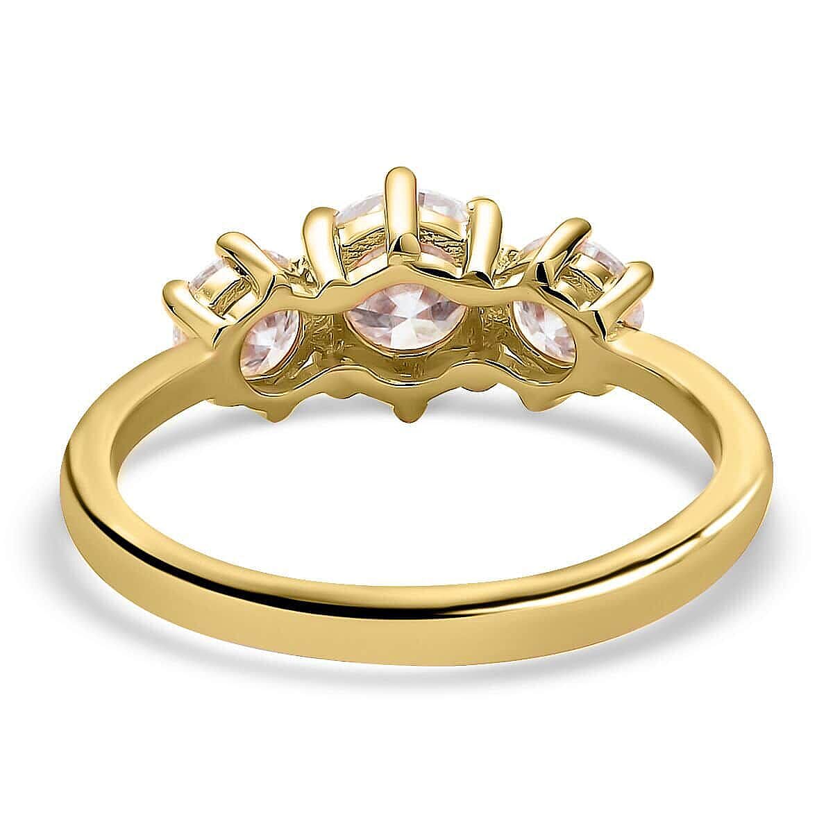 D'Joy Moissanite 1.75 ctw 3 Stone Ring in Vermeil Yellow Gold Over Sterling Silver (Size 6.0) 