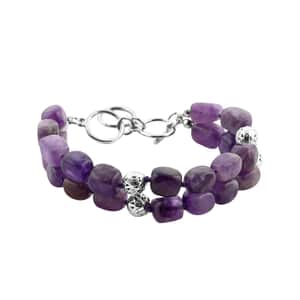 Bi-Color Amethyst 2 Row Beaded Bracelet in Silvertone (7.0-9.0In) 212.50 ctw