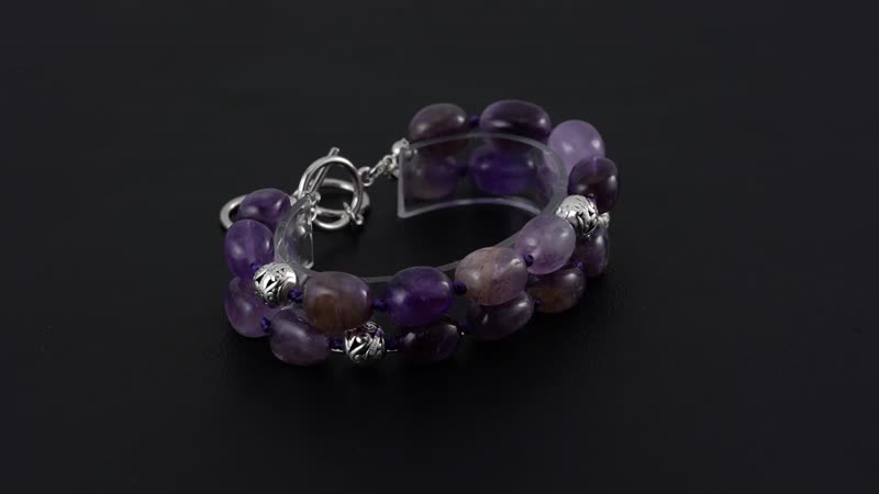 Bi-Color Amethyst 2 Row Beaded Bracelet in Silvertone (7.0-9.0In) 212.50 ctw