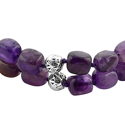 Bi-Color Amethyst 2 Row Beaded Bracelet in Silvertone (7.0-9.0In) 212.50 ctw