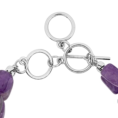 Bi-Color Amethyst 2 Row Beaded Bracelet in Silvertone (7.0-9.0In) 212.50 ctw