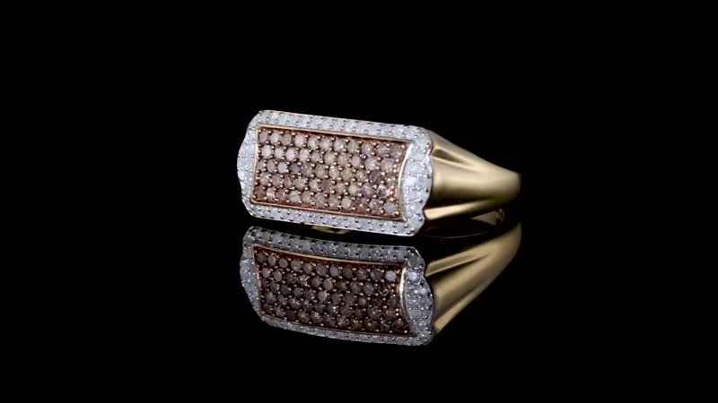 Natural Champagne and White Diamond Men's Ring in Rhodium and Vermeil YG Over Sterling Silver (Size 10.0) 1.00 ctw