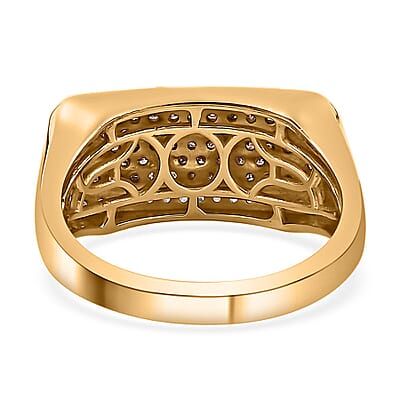 Natural Champagne and White Diamond Men's Ring in Rhodium and Vermeil Yellow Gold Over Sterling Silver (Size 10.0) 1.00 ctw
