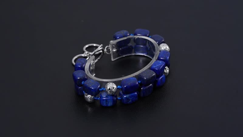 Lapis Lazuli 2 Row Beaded Bracelet in Silvertone (7.00 In) 218.65 ctw