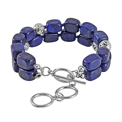 Lapis Lazuli 2 Row Beaded Bracelet in Silvertone (7.00 In) 218.65 ctw