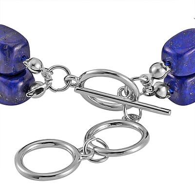 Lapis Lazuli 2 Row Beaded Bracelet in Silvertone (7.00 In) 218.65 ctw