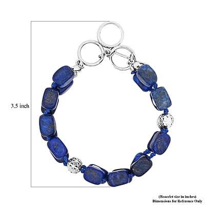 Lapis Lazuli 2 Row Beaded Bracelet in Silvertone (7.00 In) 218.65 ctw