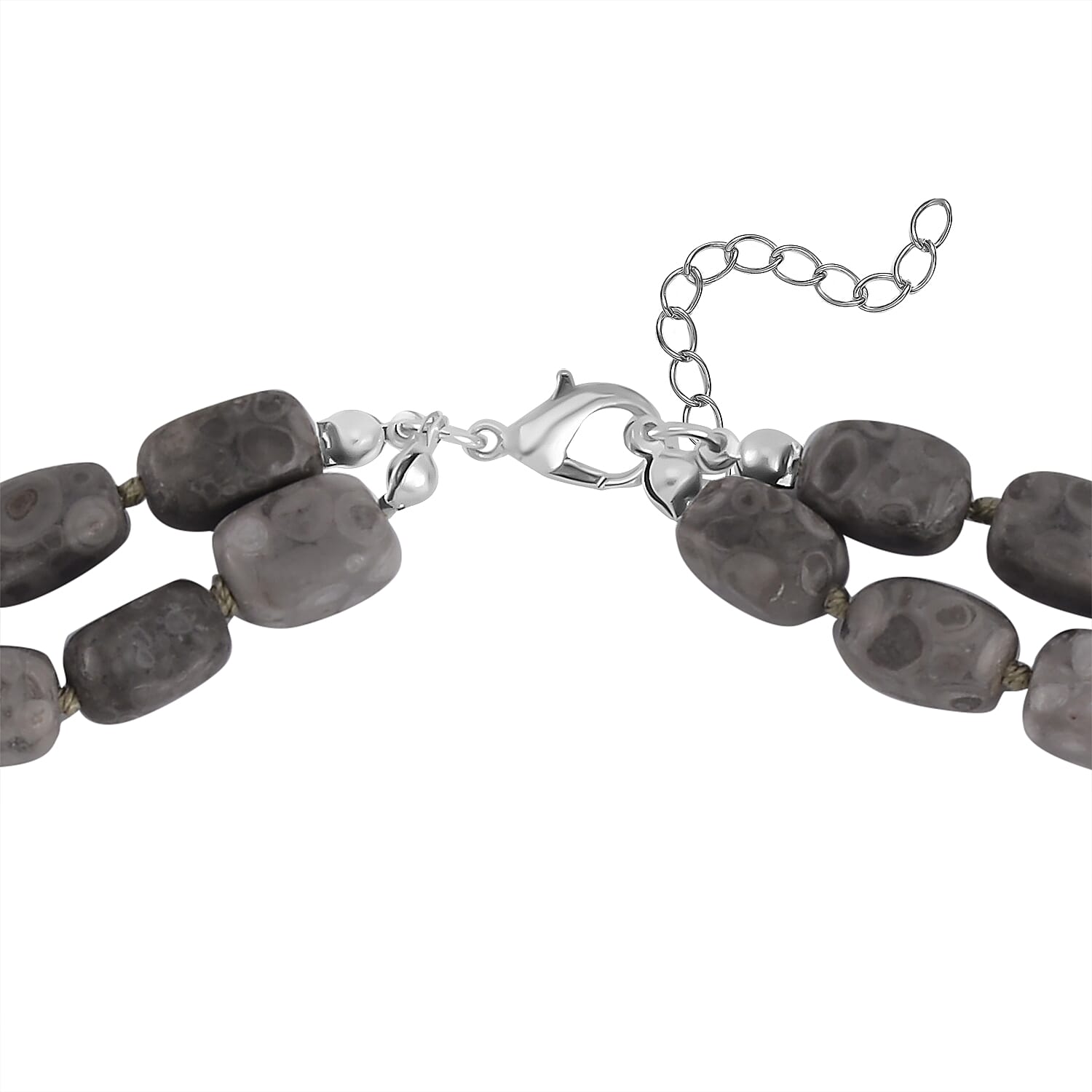 Map Jasper Two Row Beaded Necklace 20-22 Inches with Matching Pendant in Silvertone 687.00 ctw
