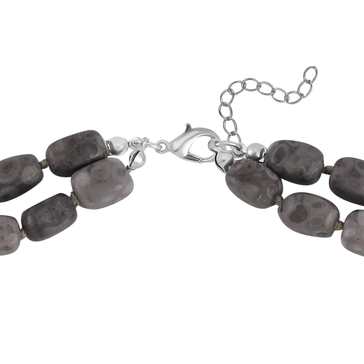 Map Jasper Two Row Beaded Necklace 20-22 Inches with Matching Pendant in Silvertone 687.00 ctw image number 4