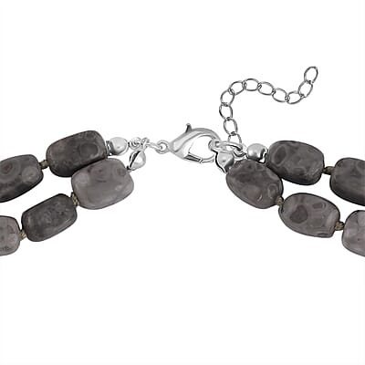 Map Jasper Two Row Beaded Necklace 20-22 Inches with Matching Pendant in Silvertone 687.00 ctw
