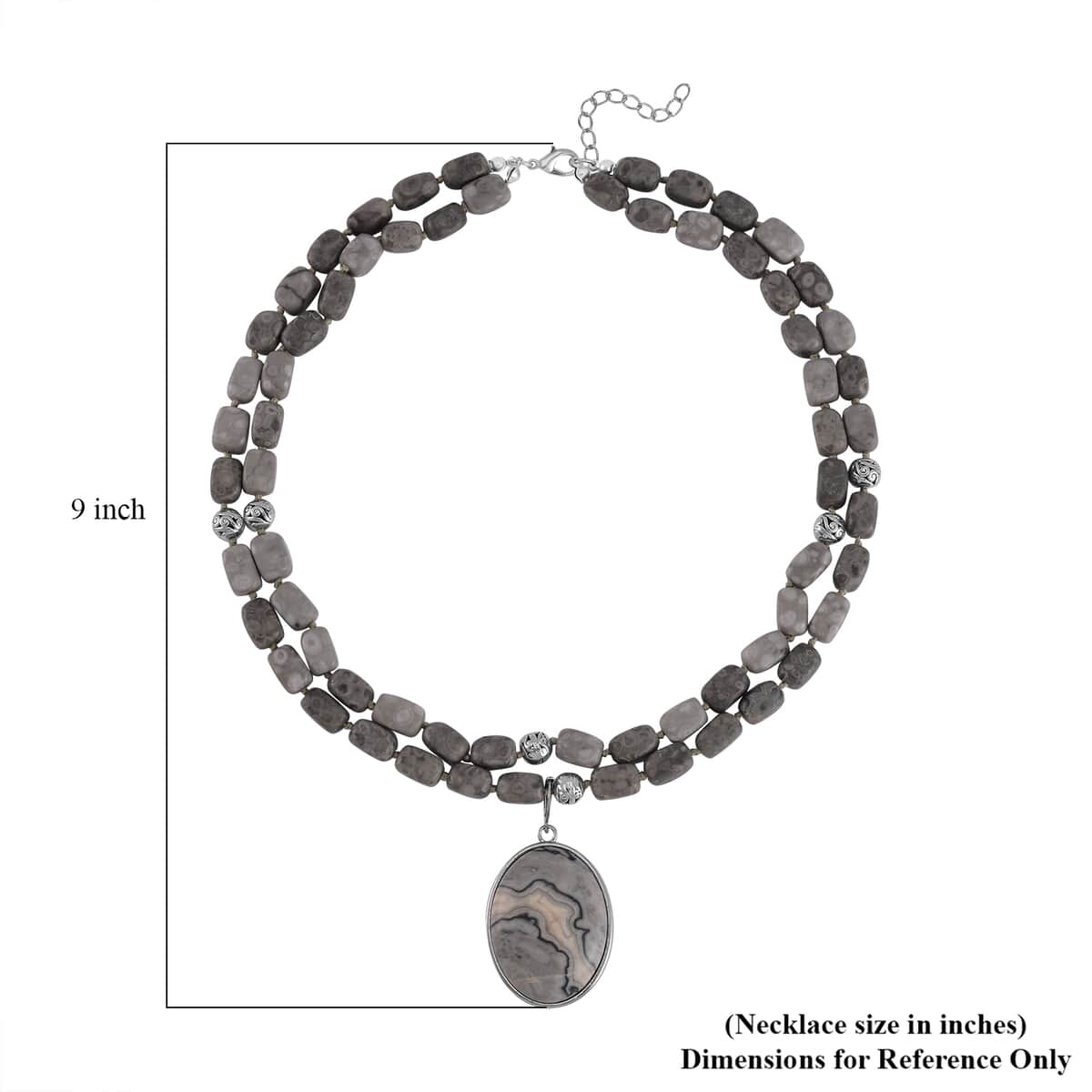 Map Jasper Two Row Beaded Necklace 20-22 Inches with Matching Pendant in Silvertone 687.00 ctw image number 5