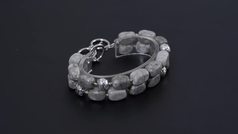 Map Jasper 2 Row Beaded Bracelet in Silvertone (7.0-9.0In) 201.85 ctw