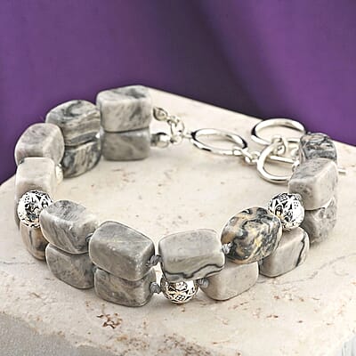 Map Jasper 2 Row Beaded Bracelet in Silvertone (7.0-9.0In) 201.85 ctw