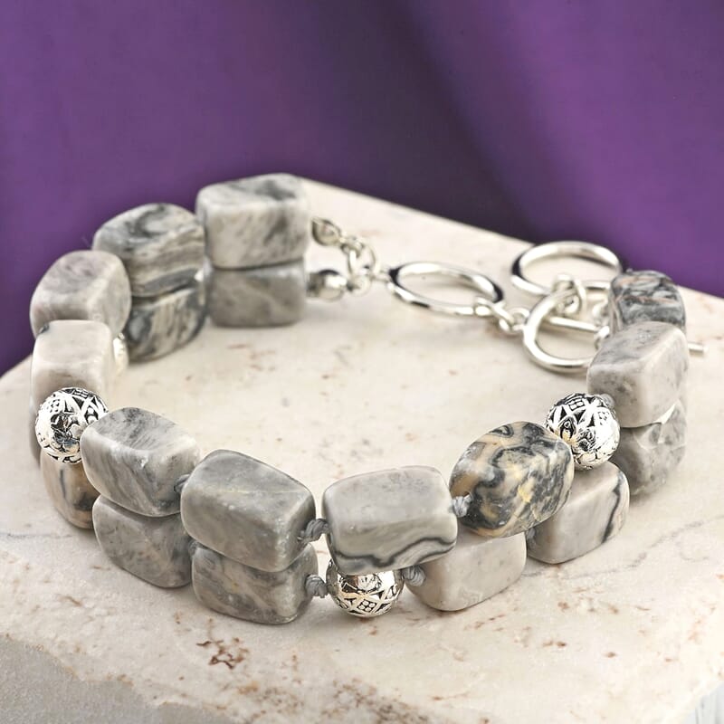 Map Jasper 2 Row Beaded Bracelet in Silvertone (7.0-9.0In) 201.85 ctw