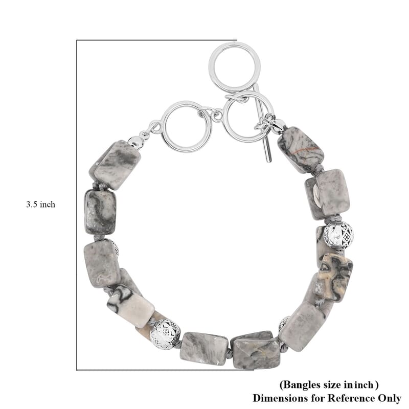 Map Jasper 2 Row Beaded Bracelet in Silvertone (7.0-9.0In) 201.85 ctw