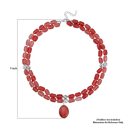 Cherry Quartz Two Row Beaded Necklace 20-22 Inches with Matching Pendant in Silvertone 571.50 ctw