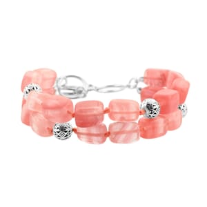 Cherry Quartz 2 Row Beaded Bracelet in Silvertone (7.0-9.0In) 153.20 ctw