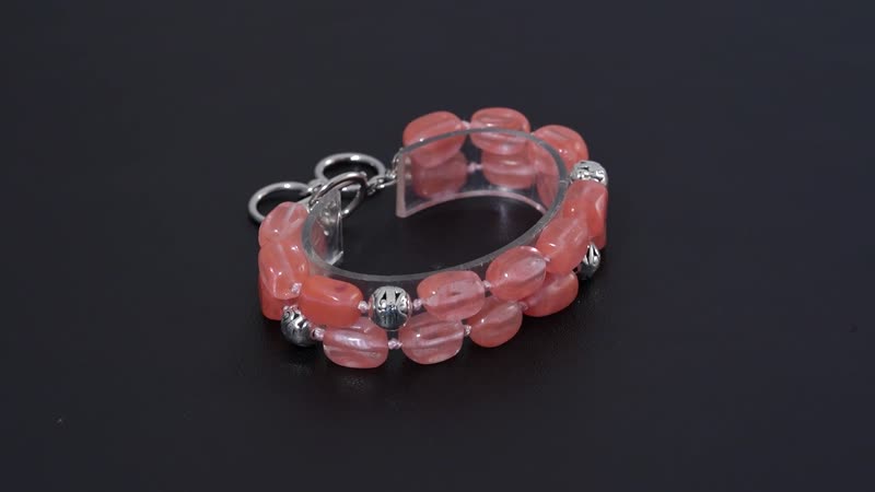 Cherry Quartz 2 Row Beaded Bracelet in Silvertone (7.0-9.0In) 153.20 ctw