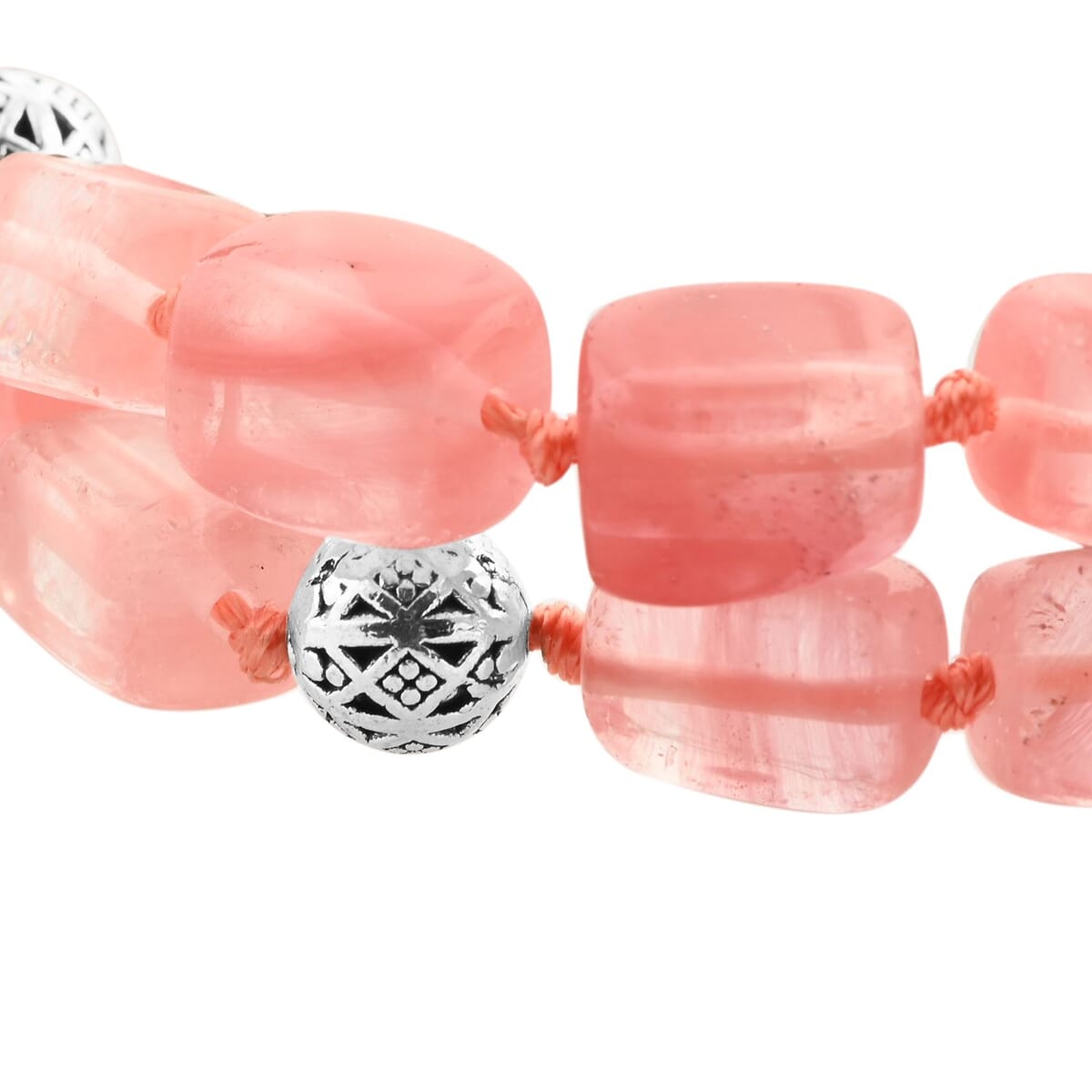 Cherry Quartz 2 Row Beaded Bracelet in Silvertone (7.0-9.0In) 153.20 ctw image number 3