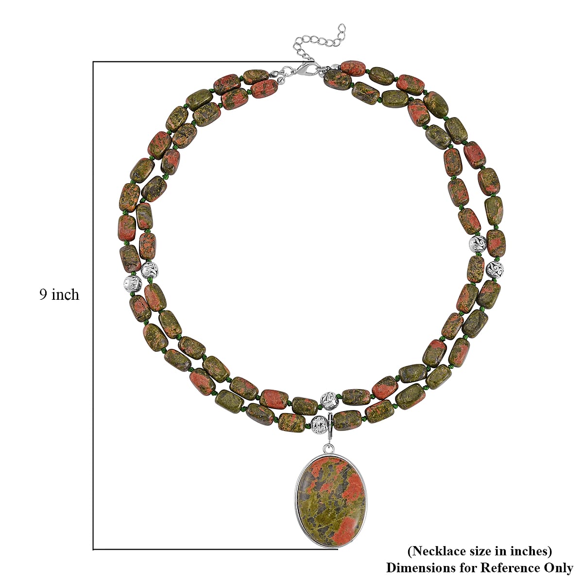 Unakite Two Row Beaded Necklace (20 Inches) with Matching Pendant in Silvertone 708.60 ctw image number 5
