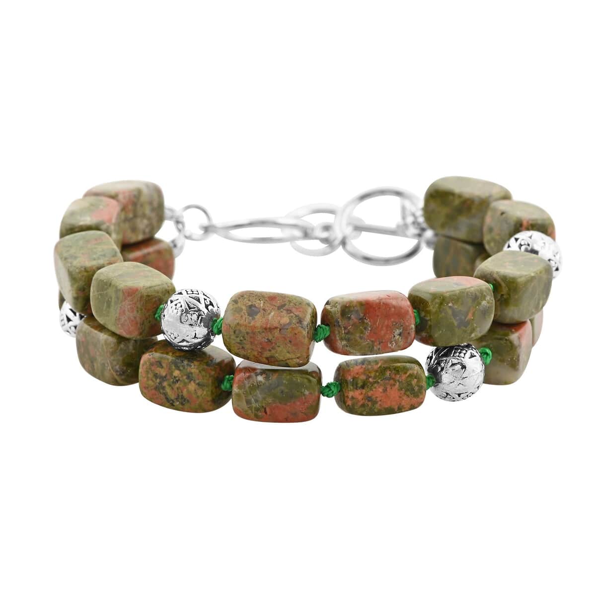 Unakite 2 Row Beaded Bracelet in Silvertone (7.0-9.0In) 180.00 ctw image number 0