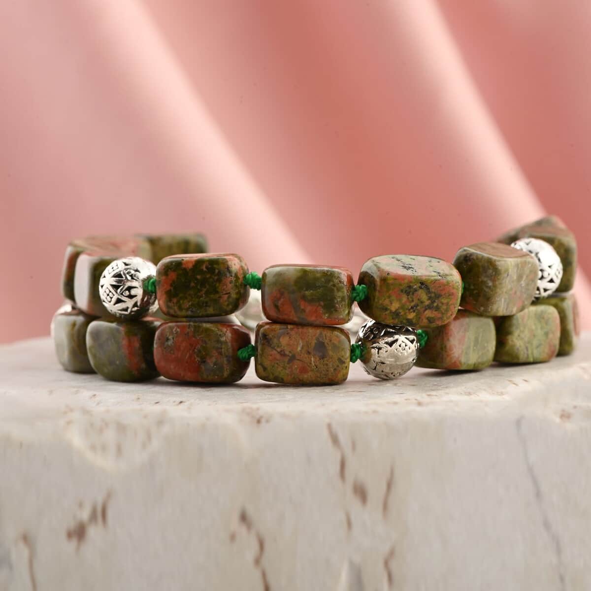 Unakite 2 Row Beaded Bracelet in Silvertone (7.0-9.0In) 180.00 ctw image number 1