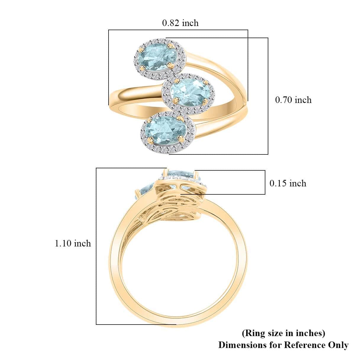Luxoro 10K Yellow Gold AAA Santa Maria Aquamarine and Moissanite Ring (Size 6.5) 4.35 Grams 1.40 ctw image number 4