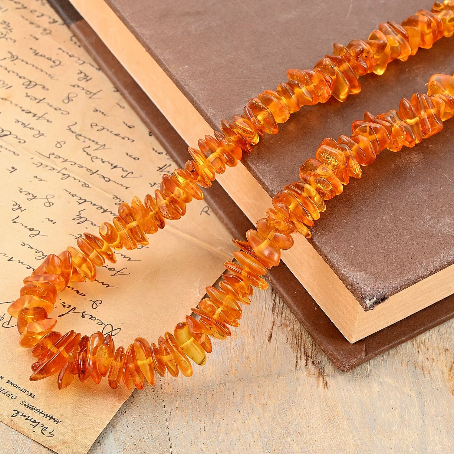 Baltic Amber Golden Chips Necklace 24 Inches