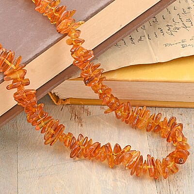 Baltic Amber Flame Chips Beaded Necklace 25 Inches