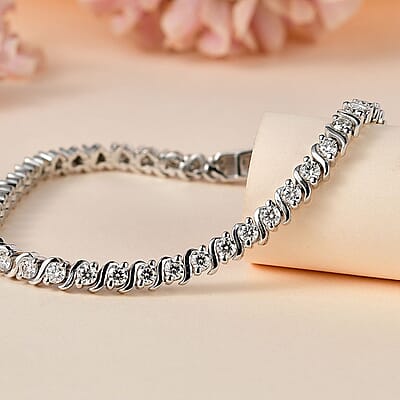 Moissanite Line Bracelet in Platinum Over Sterling Silver (6.50 In) 3.60 ctw