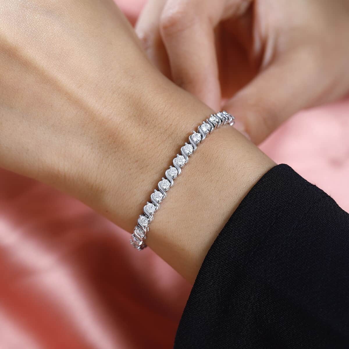 Moissanite Line Bracelet in Platinum Over Sterling Silver (6.50 In) 3.60 ctw image number 3