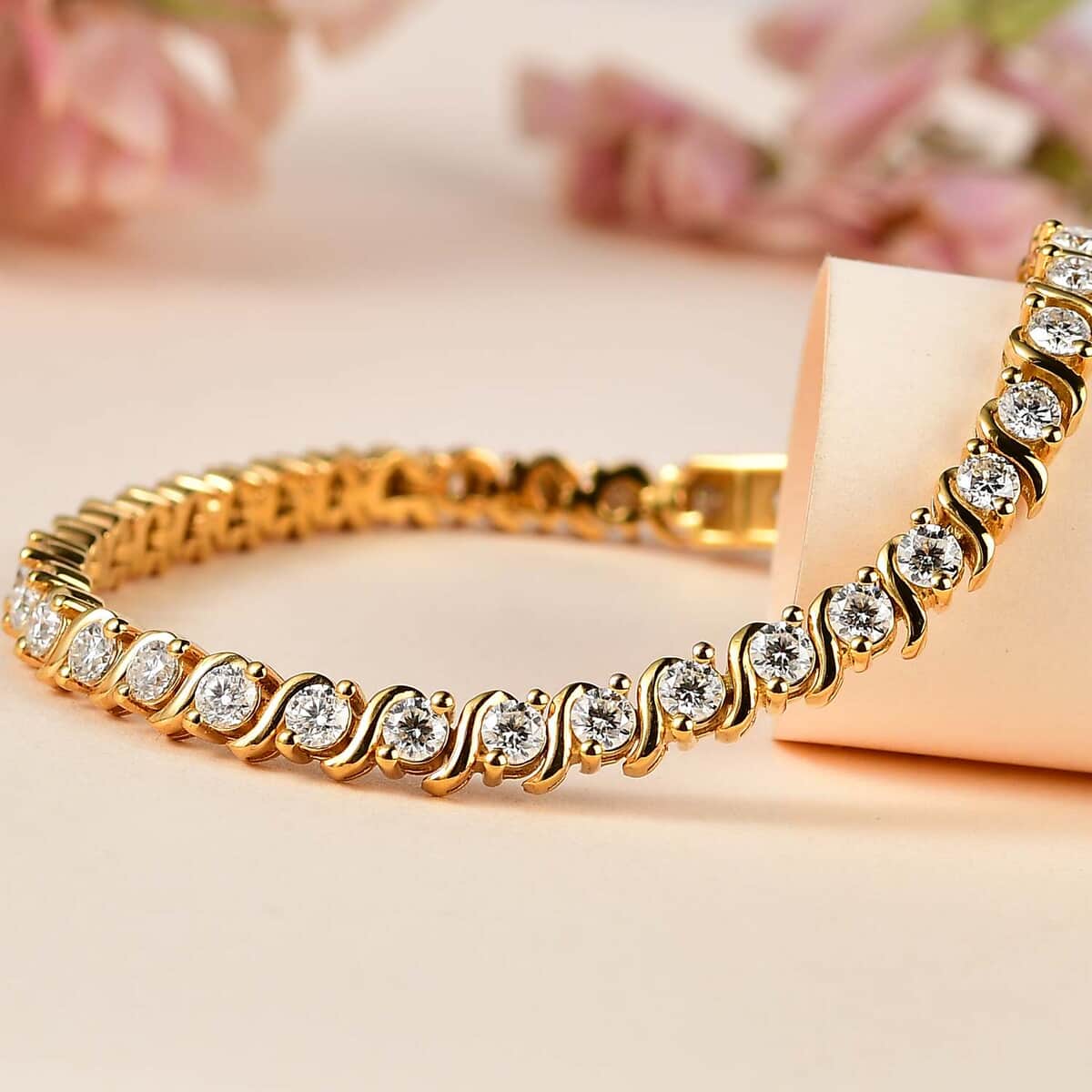Moissanite Line Bracelet in Vermeil Yellow Gold Over Sterling Silver (6.50 In) 3.60 ctw image number 1