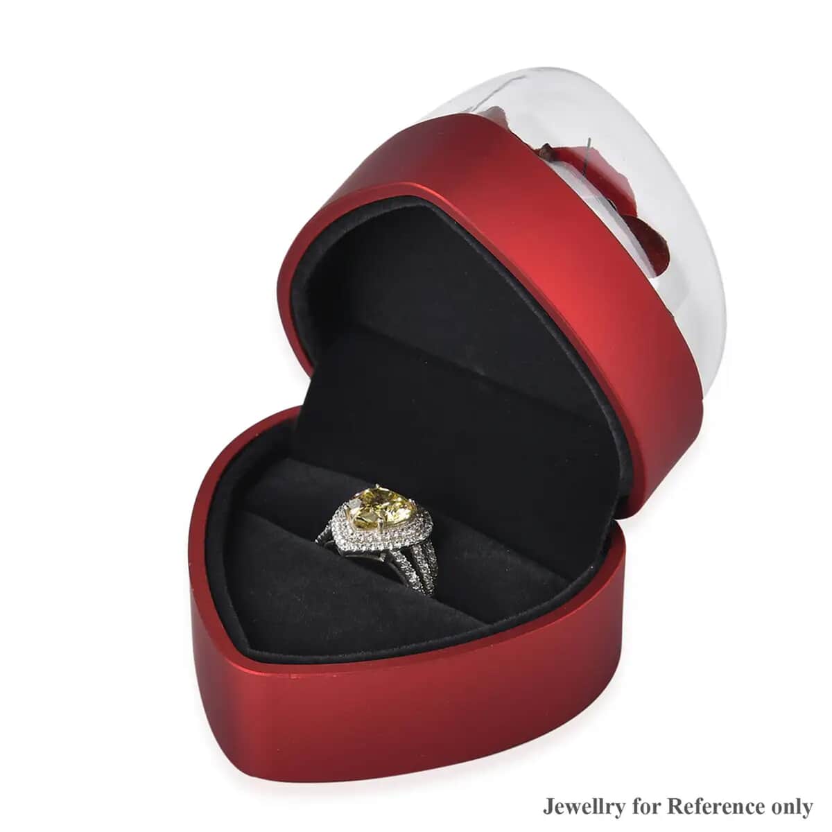 Red Acrylic Heart Shape Ring Box with 3D Flower on Top image number 0