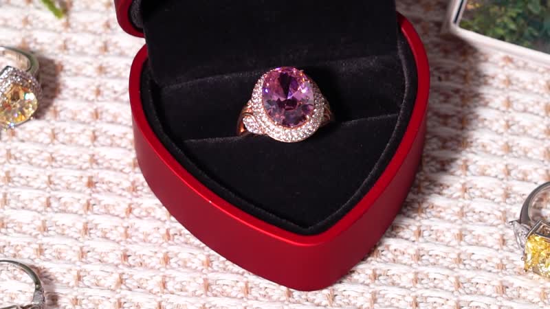 Red Acrylic Heart Shape Ring Box with 3D Flower on Top (2.8"x2.8"x2.8")